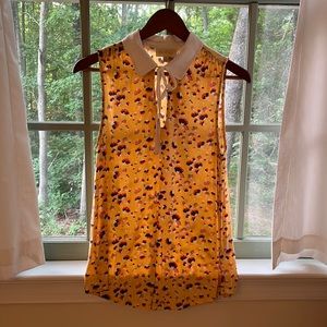 ModCloth size small, yellow floral tank with adorable bow tie collar.